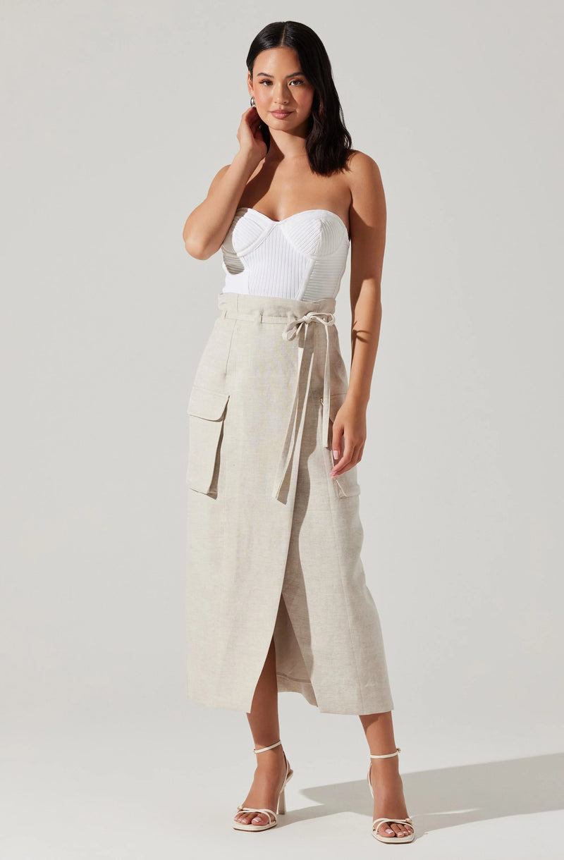 ASTR THE LABEL NARA WRAP FRONT MIDI SKIRT OATMEAL