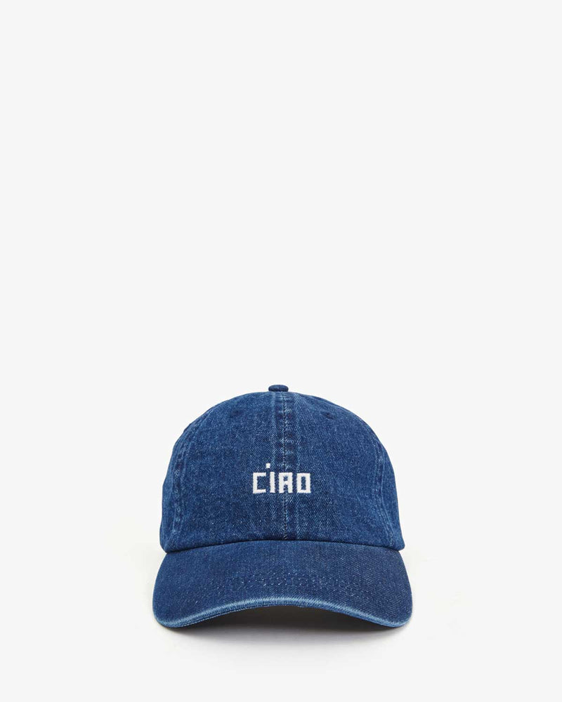 Clare V. Baseball Hat Navy Denim w/ Embroidered Cream Ciao