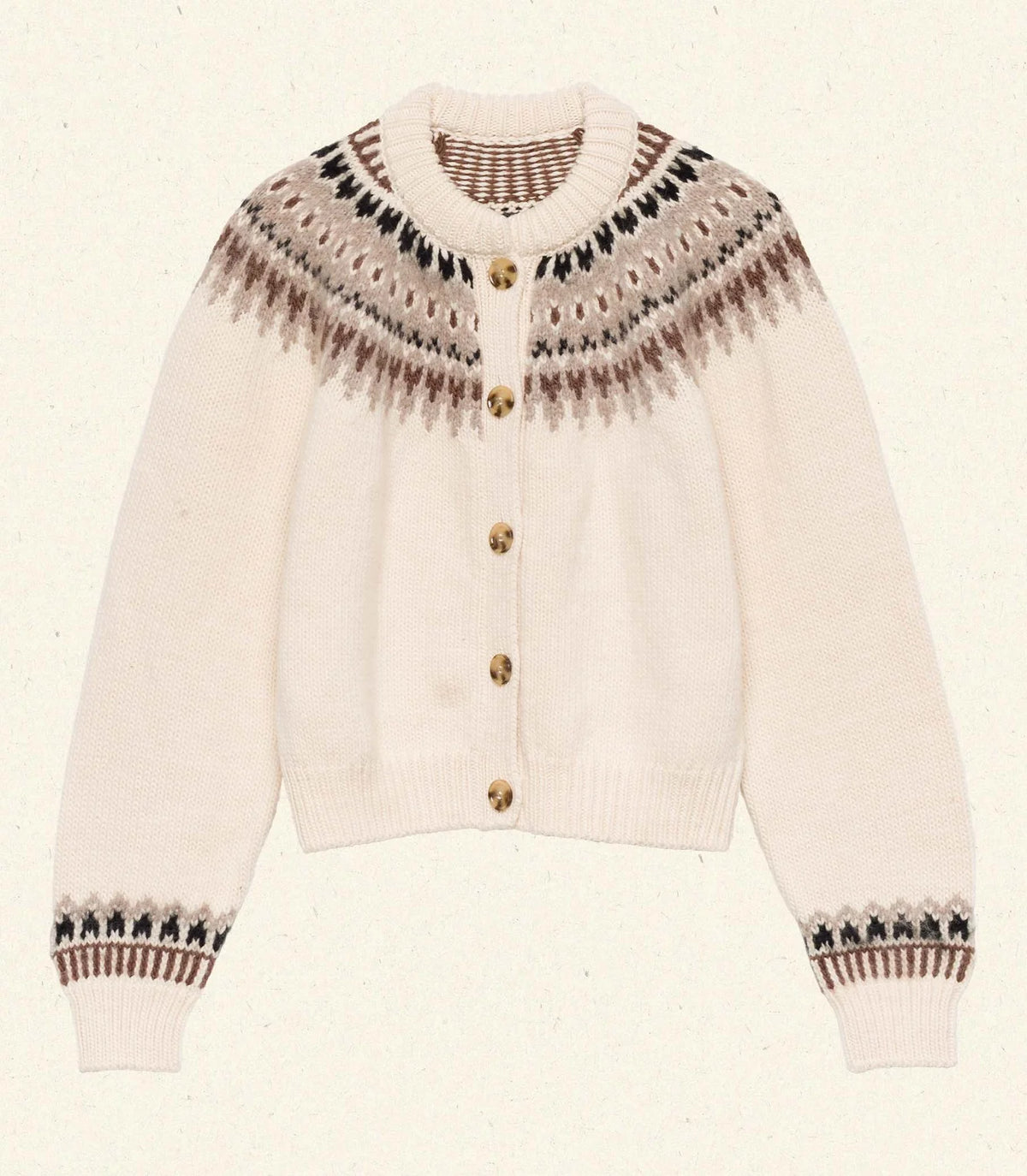 Dôen CLARKE CARDIGAN IN OATMEAL OLYMPIA FAIR ISLE