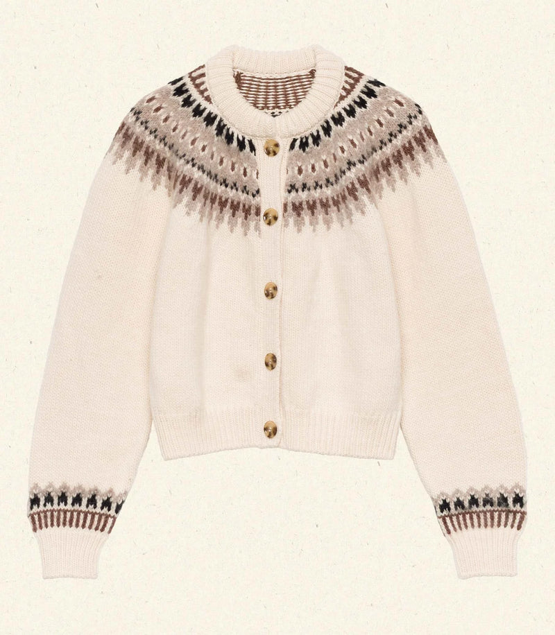Dôen CLARKE CARDIGAN IN OATMEAL OLYMPIA FAIR ISLE