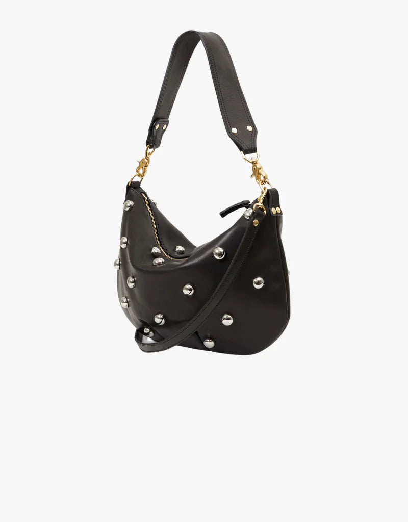 Clare V. Moyen Messenger in Black Naturelle with Studs