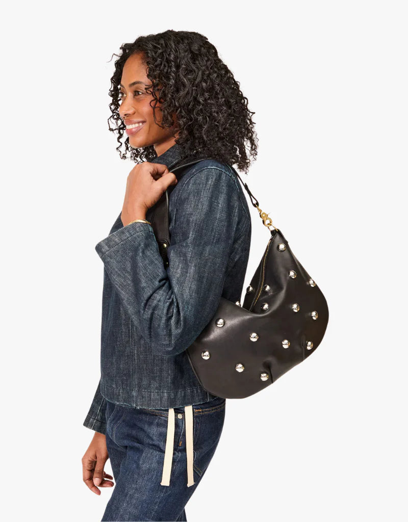 Clare V. Moyen Messenger in Black Naturelle with Studs