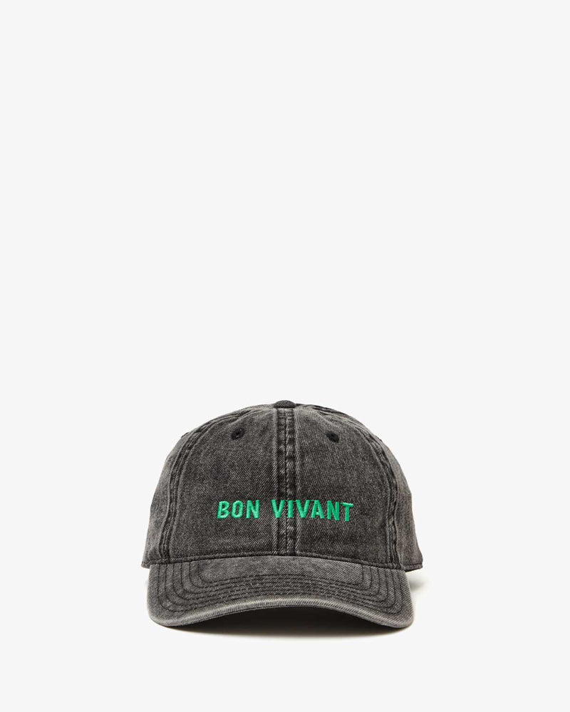 Clare V. Baseball Hat Faded Black Denim Embroidered Bon Vivant