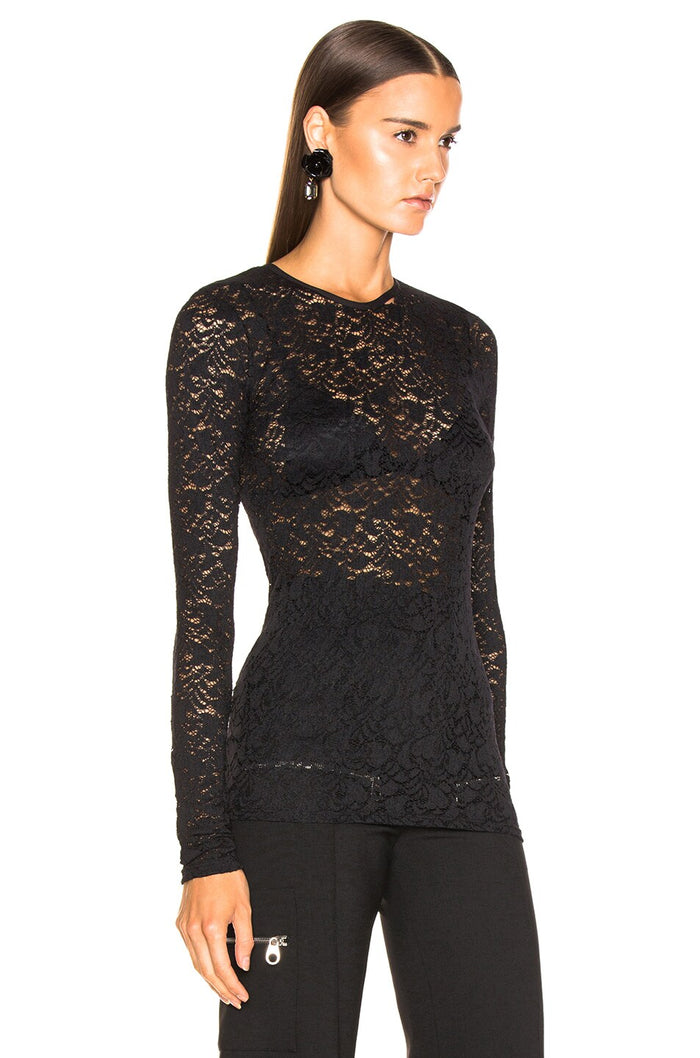 ENZA COSTA Stretch Lace Fitted Long Sleeve Crew Black or Off White