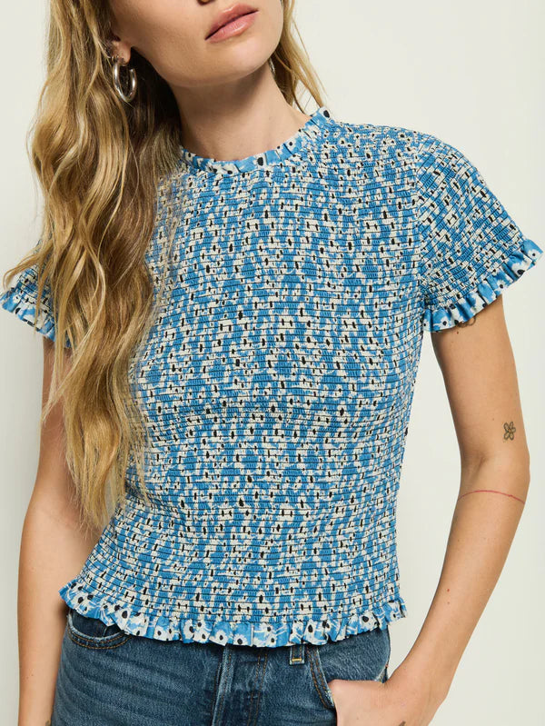 Nation LTD Evie Smocked Top Blue Hazy Daisy