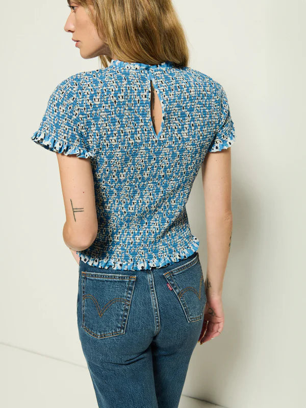 Nation LTD Evie Smocked Top Blue Hazy Daisy