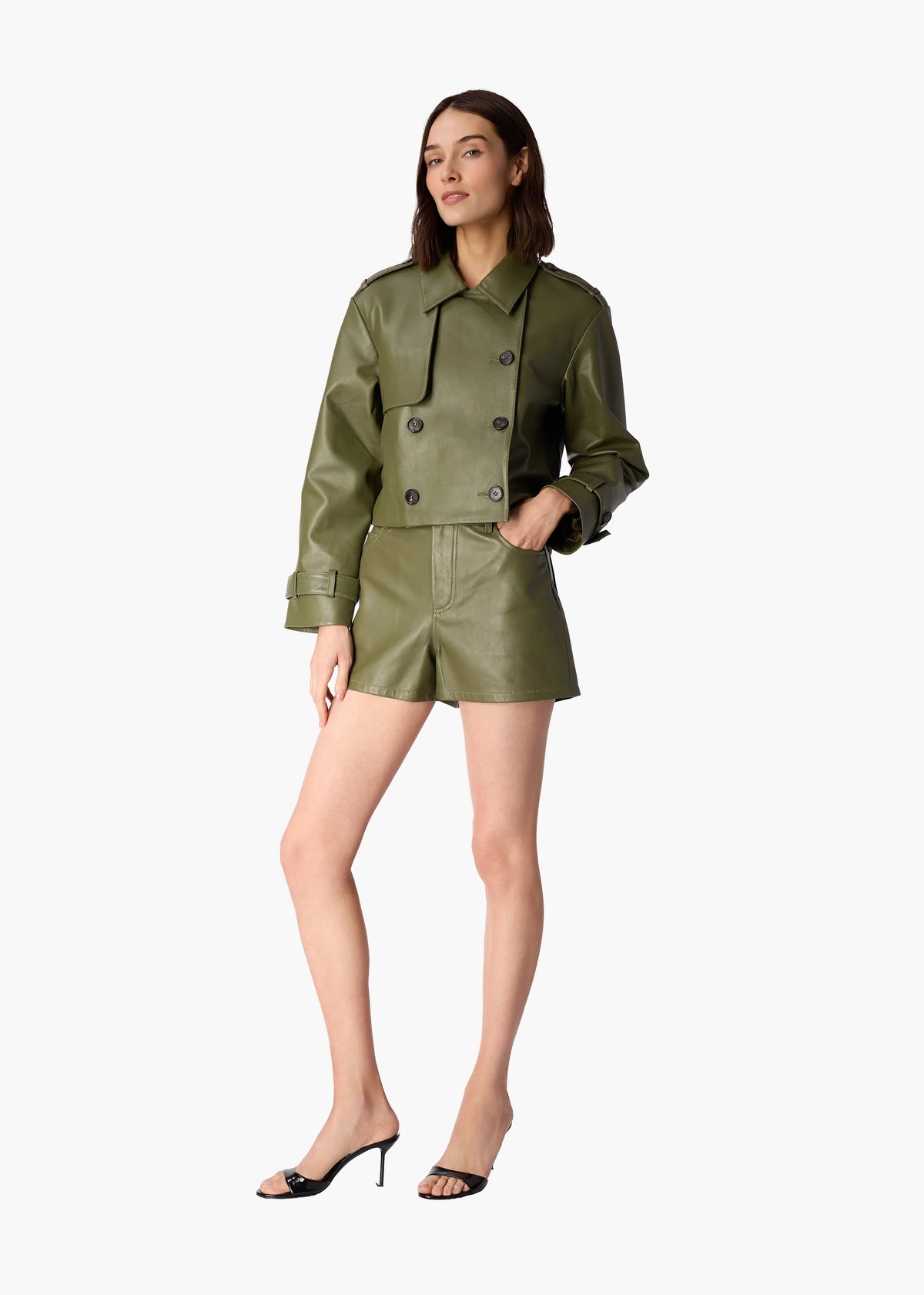 Cami Nyc SASKIA GENUINE LEATHER CROPPED TRENCH CAMOUFLAGE GENUINE LEATHER