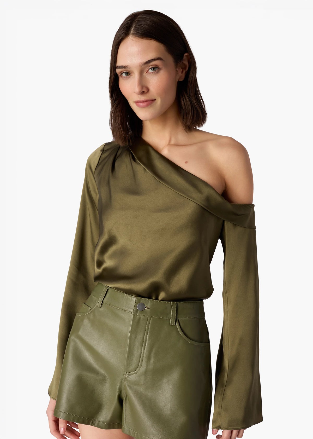 Cami Nyc CELESTE ASYMMETRICAL TOP CAMOUFLAGE BUTTERY SOFT SILK