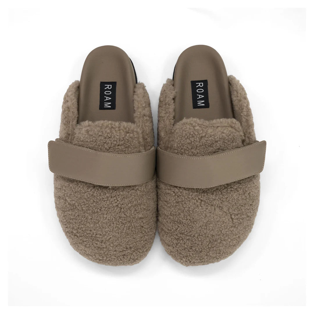 ROAM FUZZY LOAFER MULE FAUX SHEARLING TAUPE or OAT