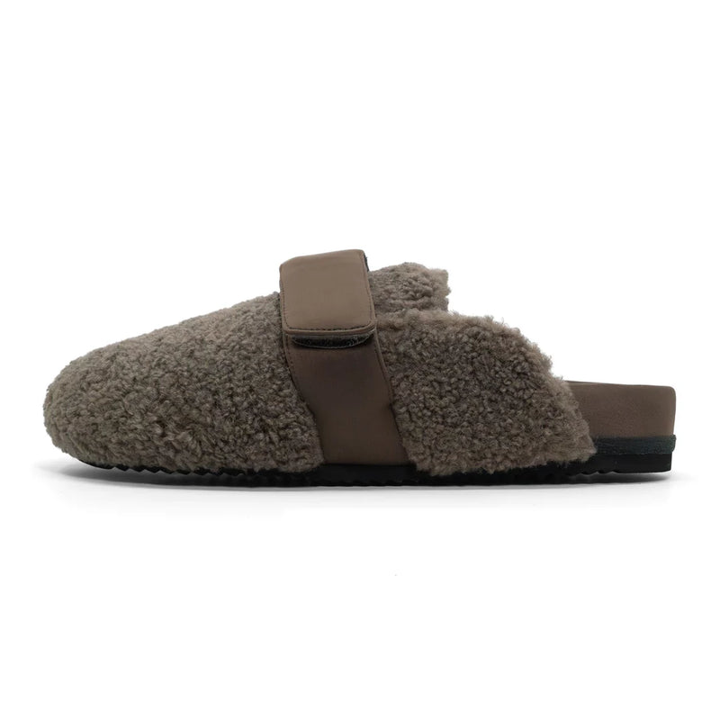 ROAM FUZZY LOAFER MULE TAUPE FAUX SHEARLING