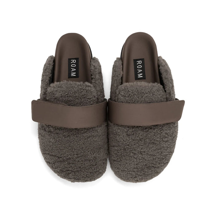 ROAM FUZZY LOAFER MULE FAUX SHEARLING TAUPE or OAT