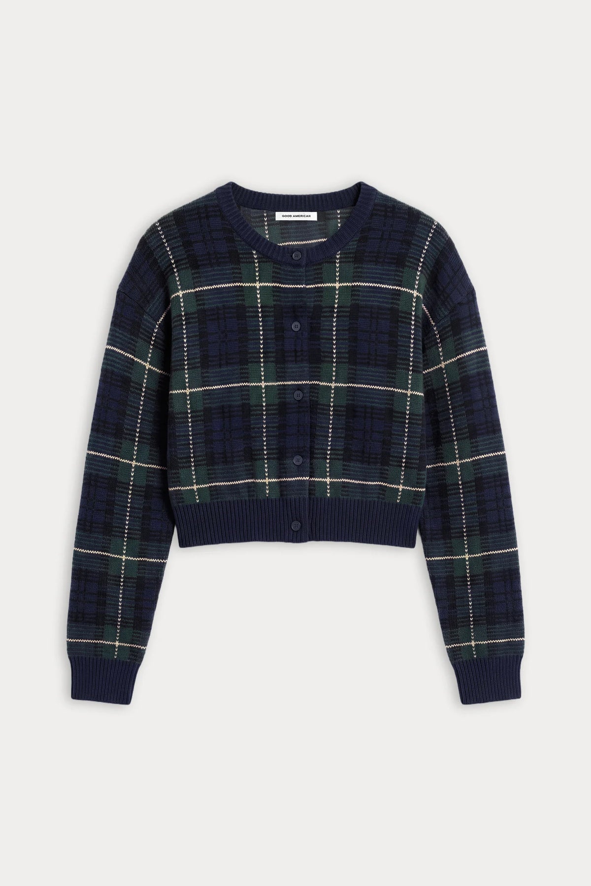 Good American The Jacquard Cardigan -  Forest plaid