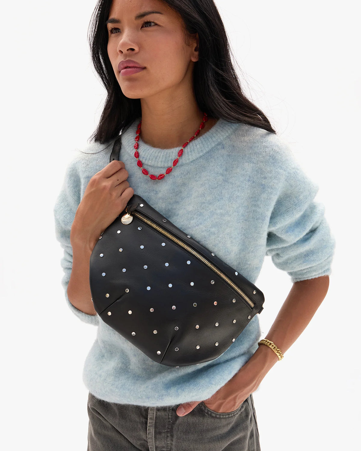 Clare V. Grande Fanny Black w/ Studs