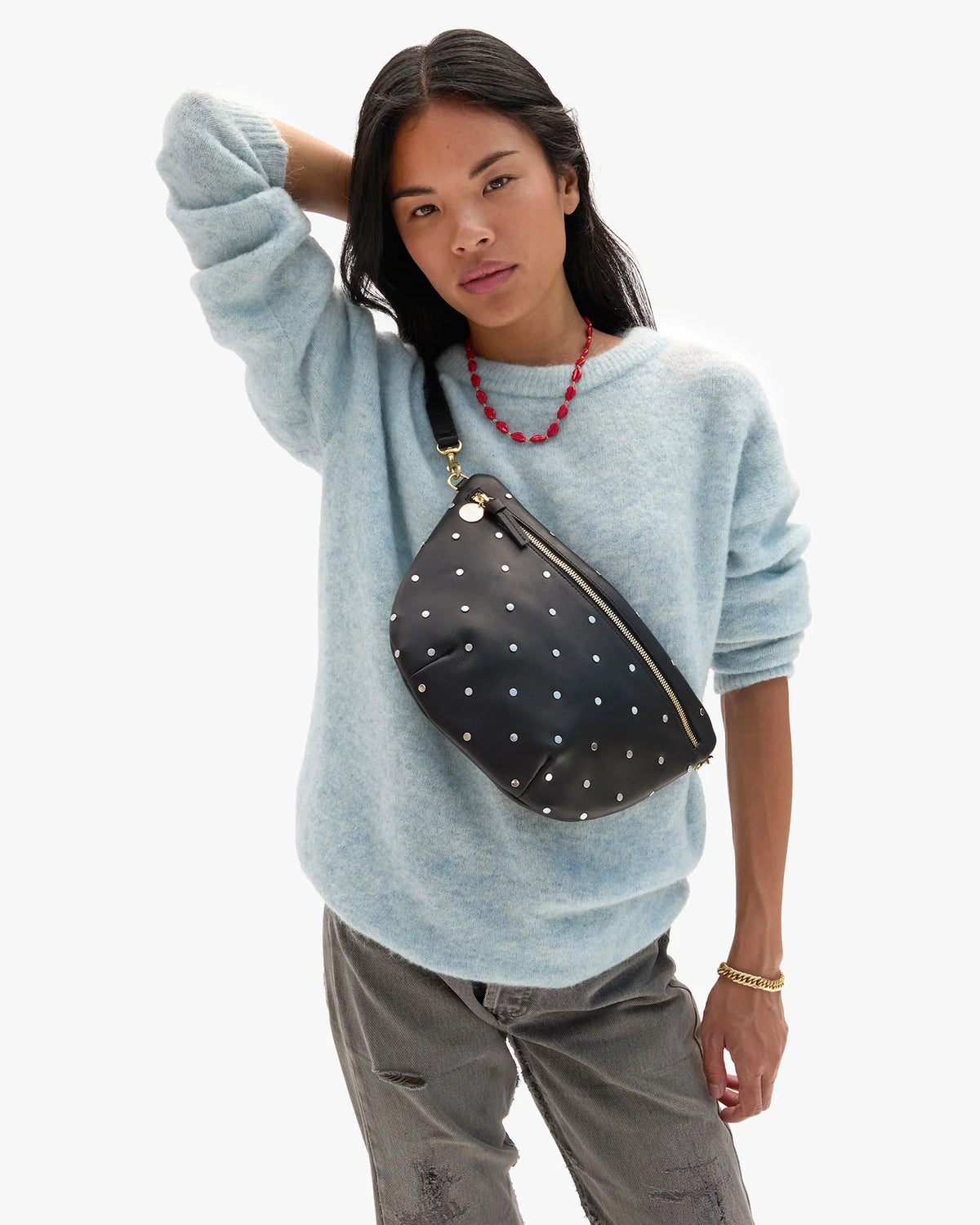 Clare V. Grande Fanny Black w/ Studs