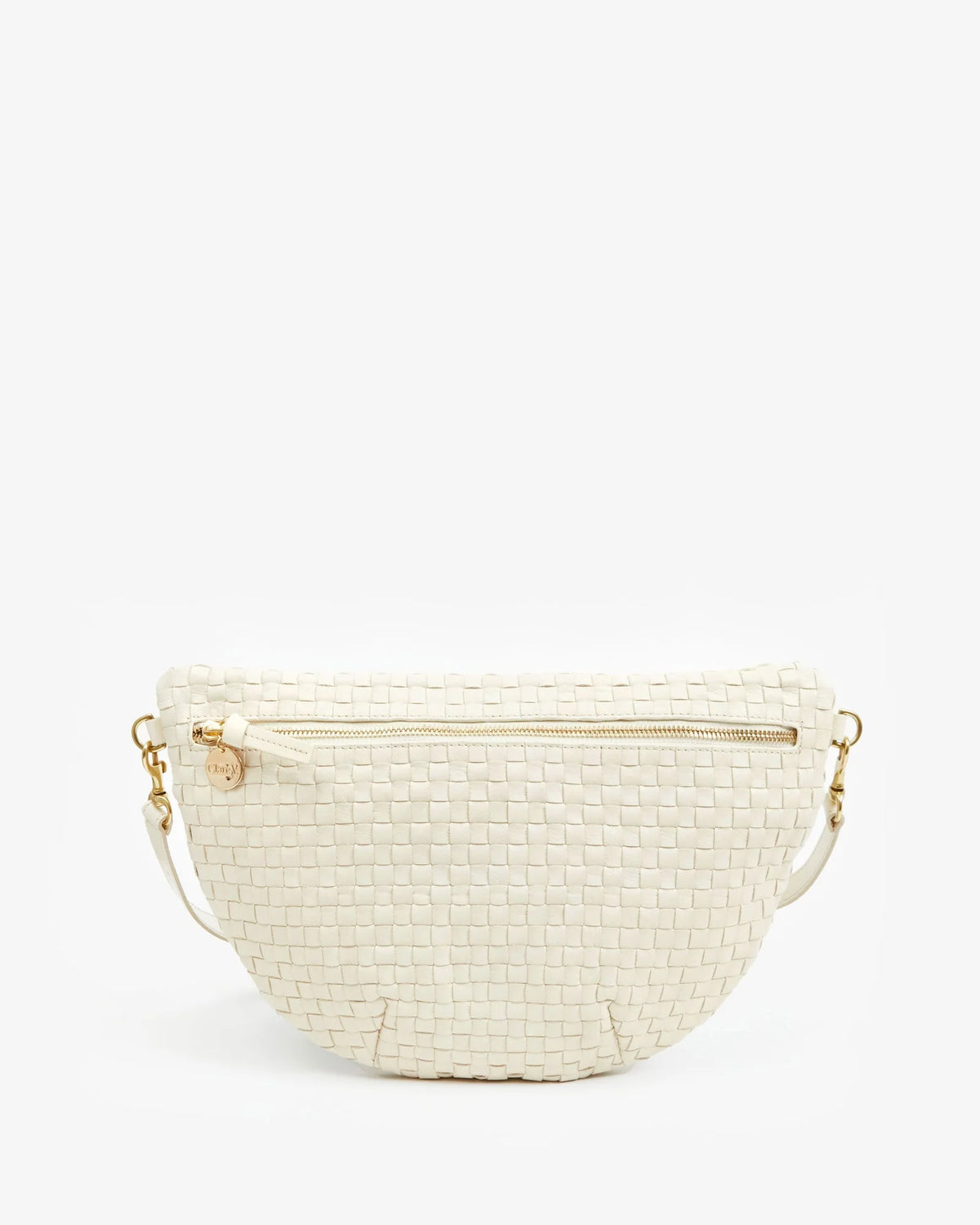 Clare V. Grande Fanny Cream Woven Checker