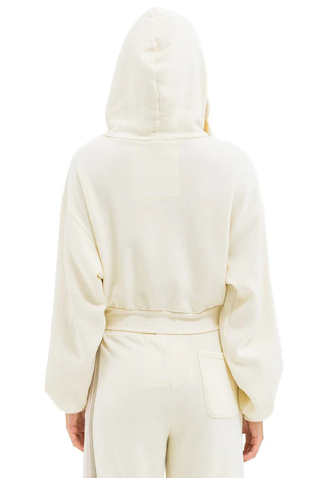 Aviator Nation 5 STRIPE CROPPED ZIP HOODIE RELAXED - VINTAGE WHITE // WHITE GREY