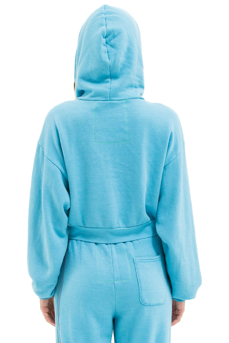 Aviator Nation 5 STRIPE CROPPED ZIP HOODIE RELAXED - AQUA // AQUA