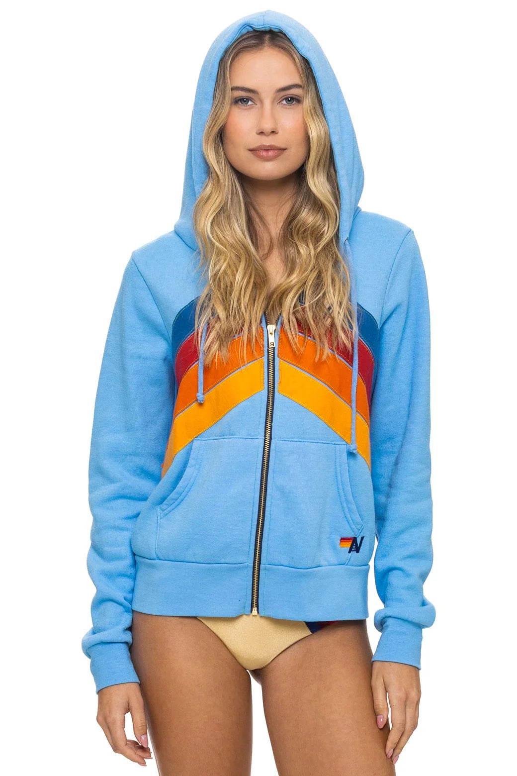 Aviator Nation MOUNTAIN STITCH CHEVRON 4 ZIP HOODIE - SKY