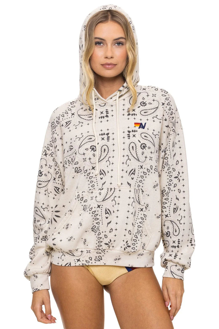 Aviator Nation BANDANA RELAXED PULLOVER HOODIE - VINTAGE WHITE and Green