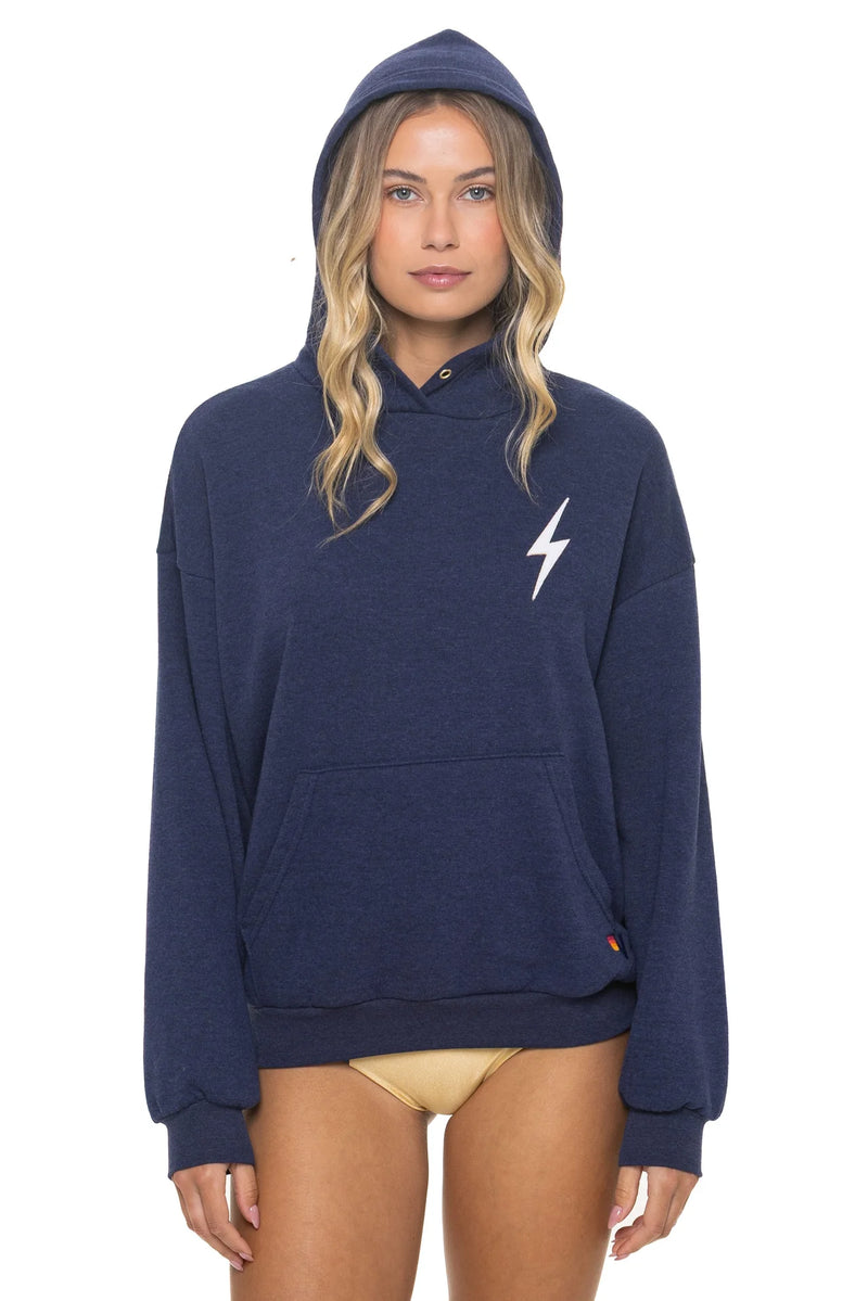 Aviator Nation BOLT STITCH RELAXED PULLOVER HOODIE - NAVY // WHITE