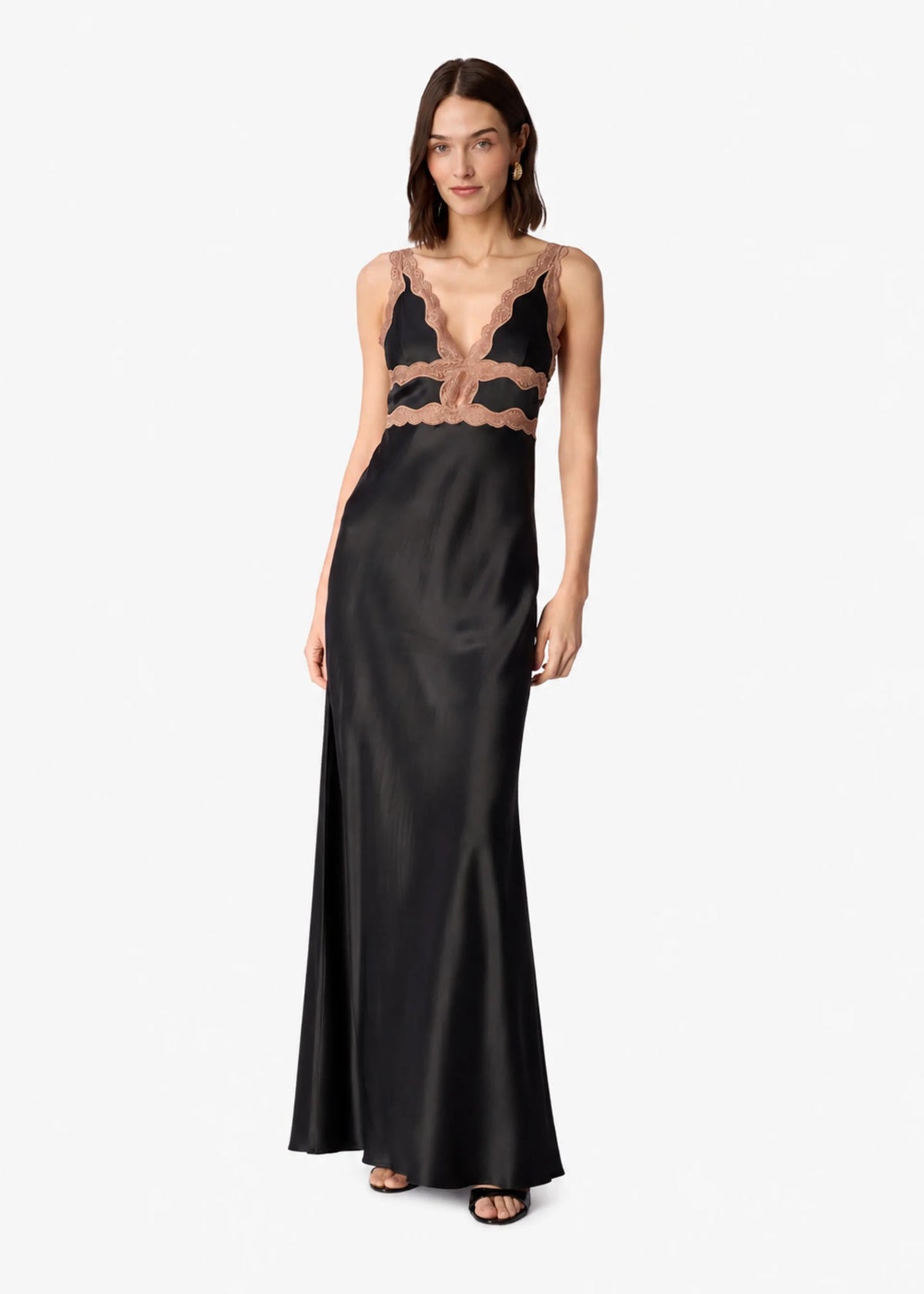CAMI NYC  WENDICE GOWN BLACK MIDWEIGHT REFINED SATIN