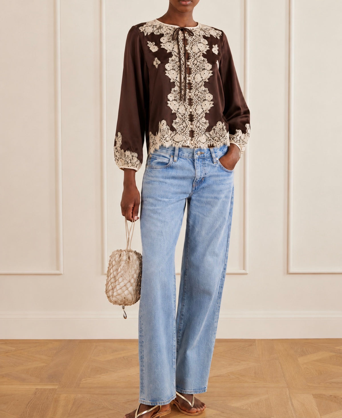 Dôen Lucine lace-trimmed silk-satin blouse Cream