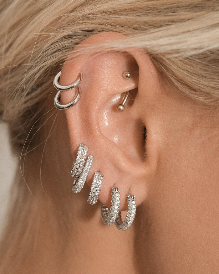 LUV AJ PAVE BABY AMALFI HOOPS- SILVER