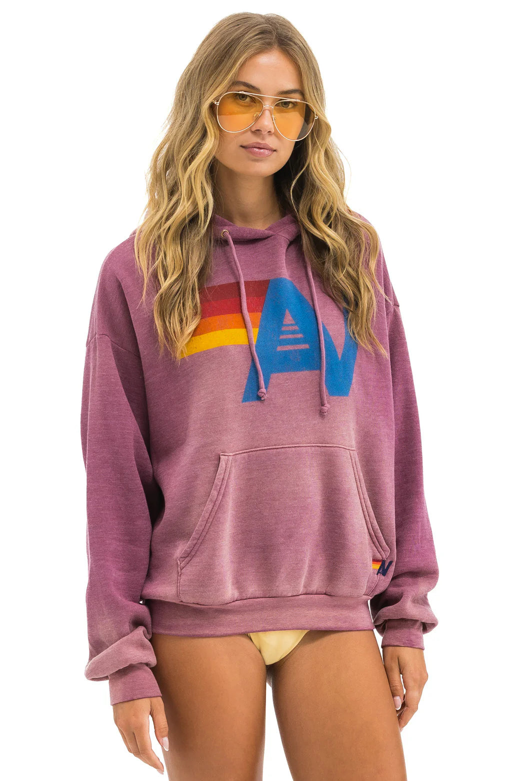 AVIATOR NATION VINTAGE LOGO RELAXED PULLOVER HOODIE - FADED BERRY