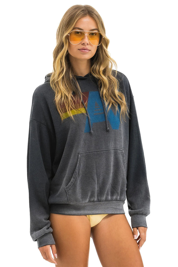 AVIATOR NATION VINTAGE LOGO RELAXED PULLOVER HOODIE - FADED SMOKE