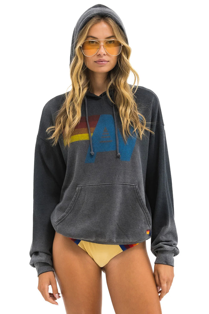 AVIATOR NATION VINTAGE LOGO RELAXED PULLOVER HOODIE - FADED SMOKE
