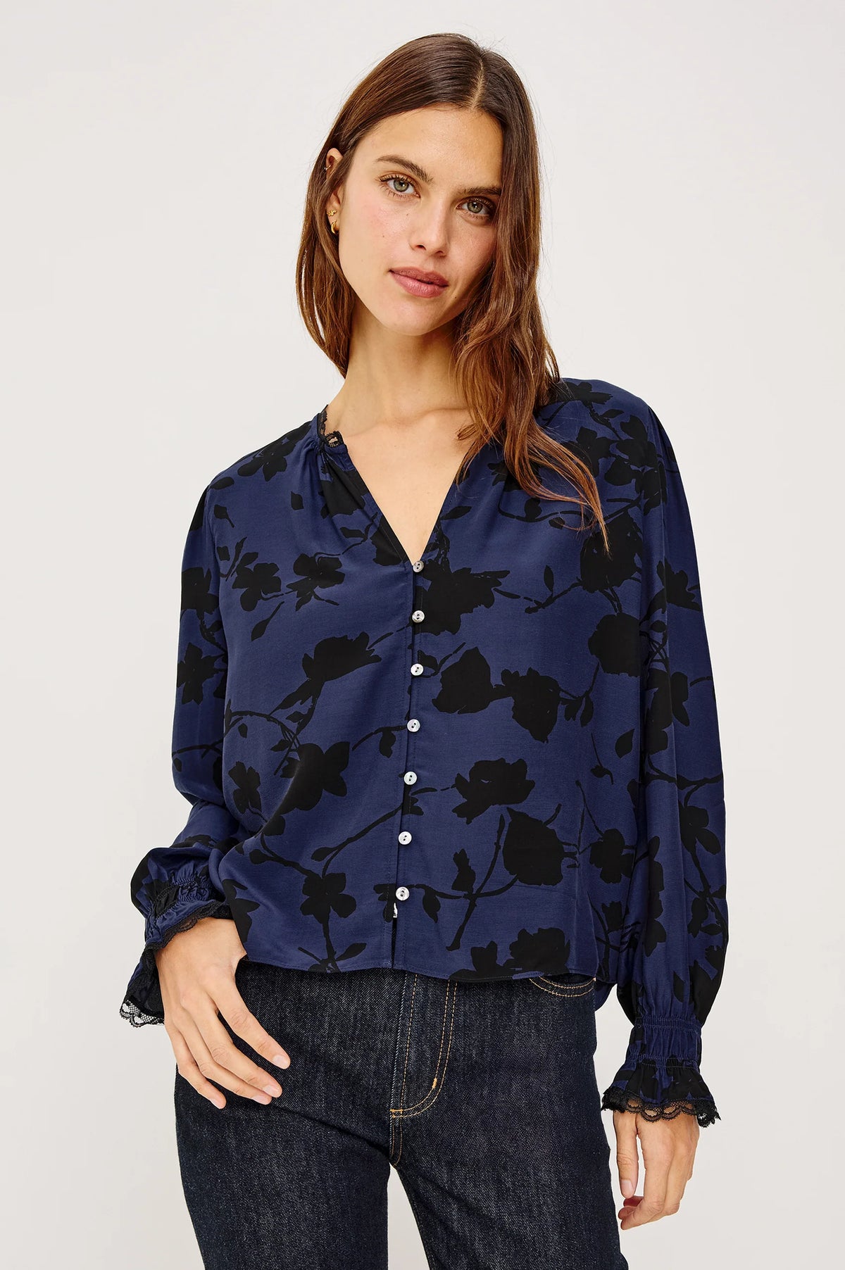 Rails Magda Shirt Navy Tossed Roses