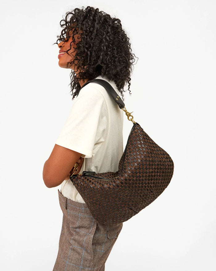 Clare V. Moyen Messenger Black/Chocolate Woven Checker