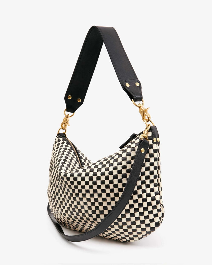 Clare V. Moyen Messenger Black & Cream Woven Checker