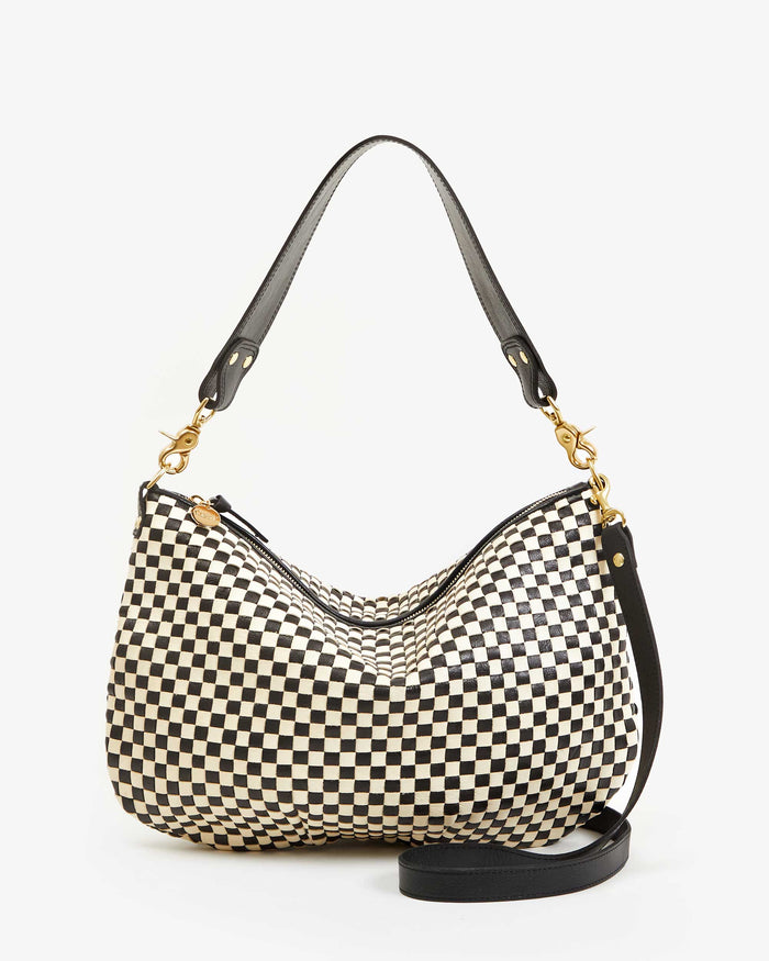 Clare V. Moyen Messenger Black & Cream Woven Checker