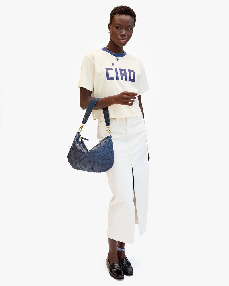 Clare V. Moyen Messenger Bleu Marine Woven Checker