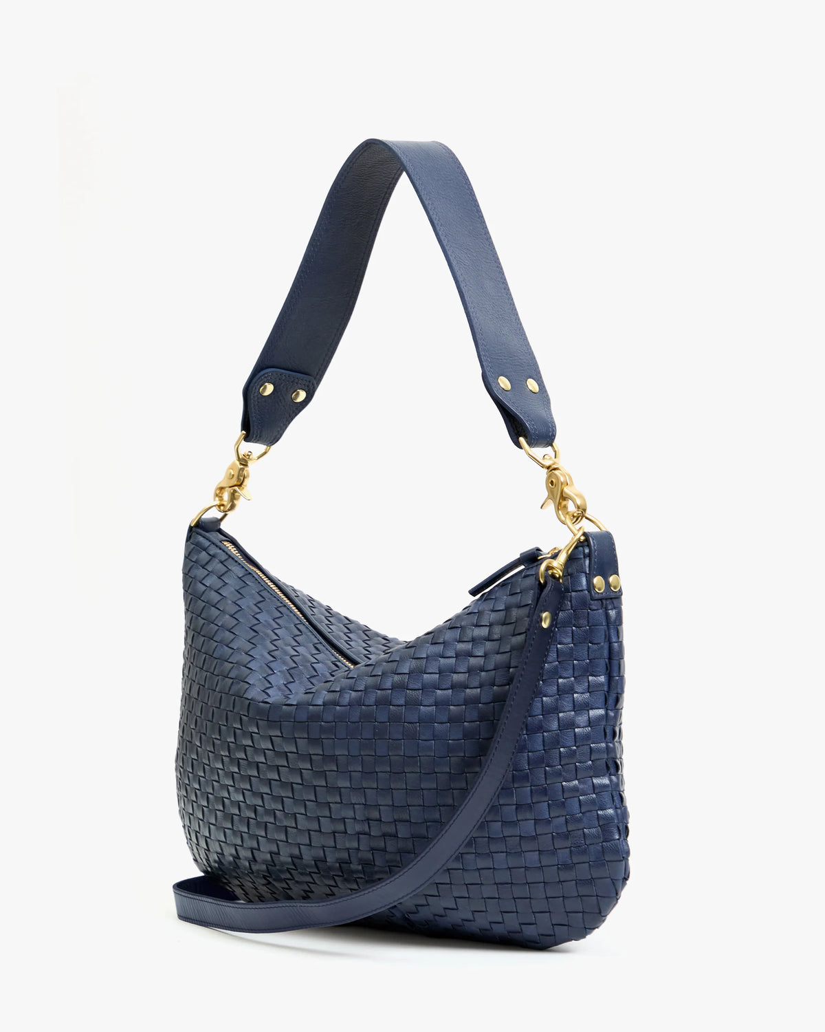 Clare V. Moyen Messenger Bleu Marine Woven Checker
