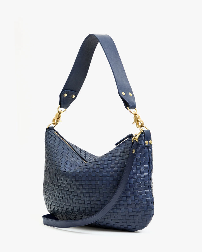 Clare V. Moyen Messenger Bleu Marine Woven Checker