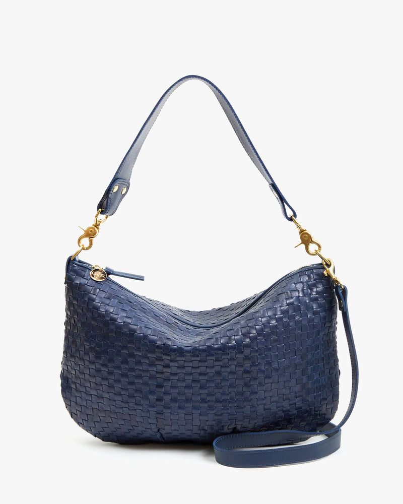 Clare V. Moyen Messenger Bleu Marine Woven Checker
