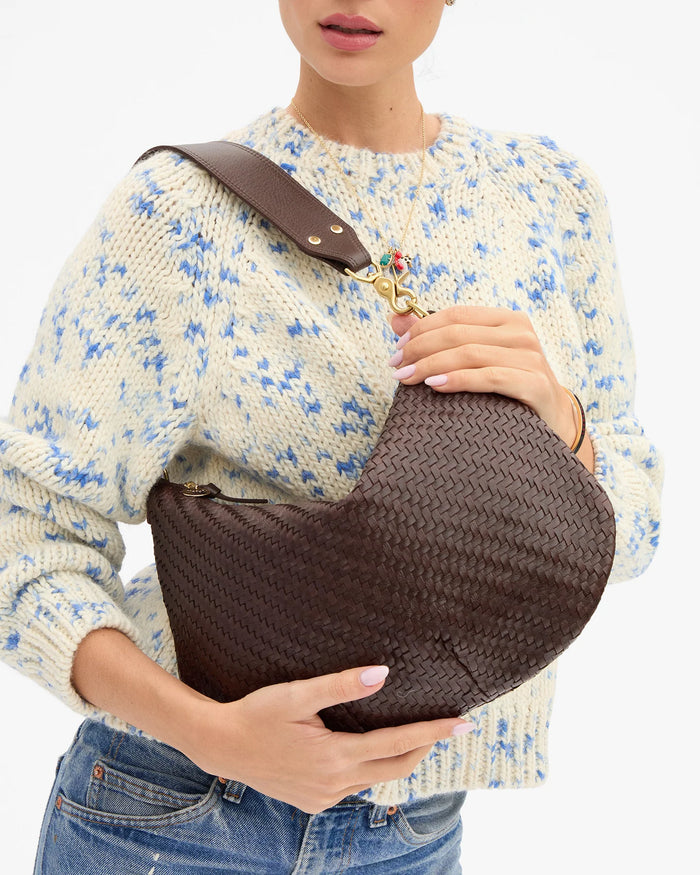Clare V. MOYEN MESSENGER Chocolate Woven Zig-Zag