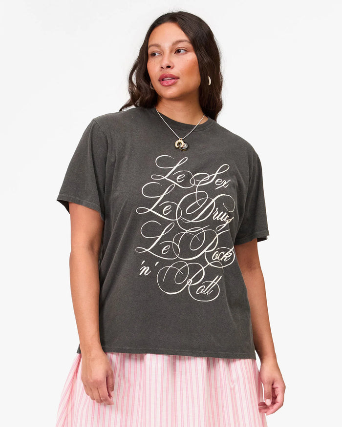 Clare V. Original Tee Faded Black w/ Cream Le Sex Le Drugs Le Rock 'n' Roll