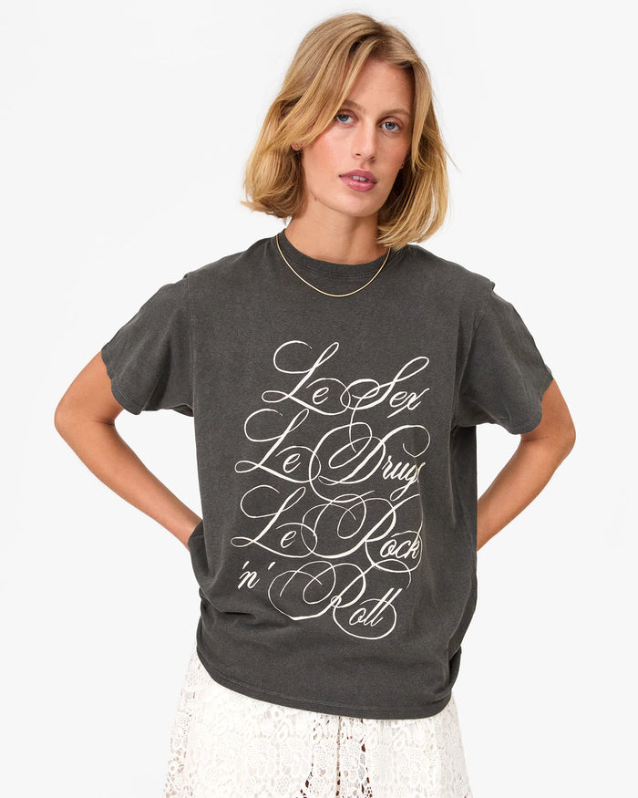 Clare V. Original Tee Faded Black w/ Cream Le Sex Le Drugs Le Rock 'n' Roll
