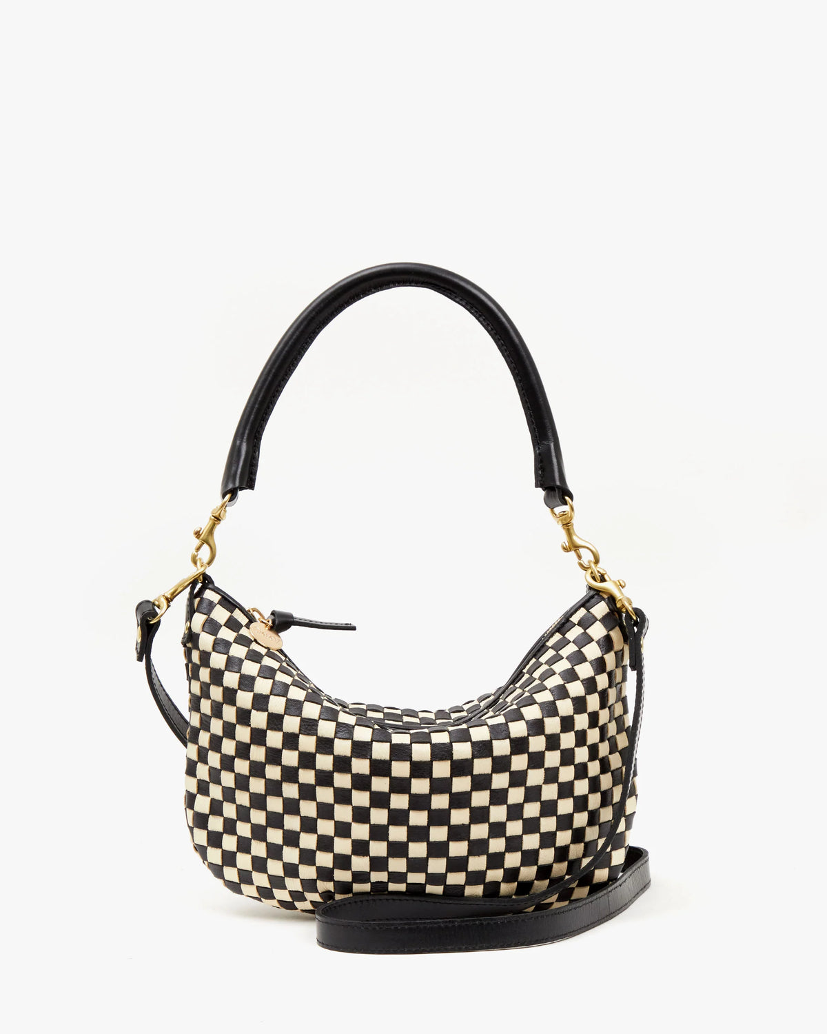 Clare V. Petit Moyen Black & Cream Woven Checker