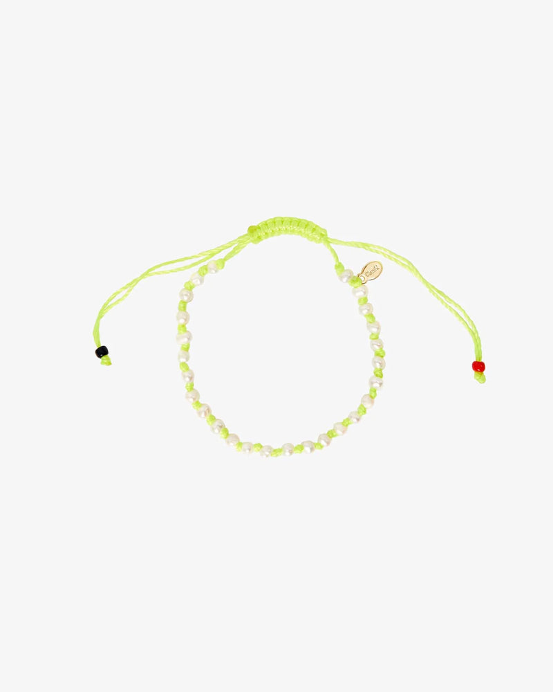 Clare V. Petit Pearl Beaded Bracelet Neon Yellow / Cream