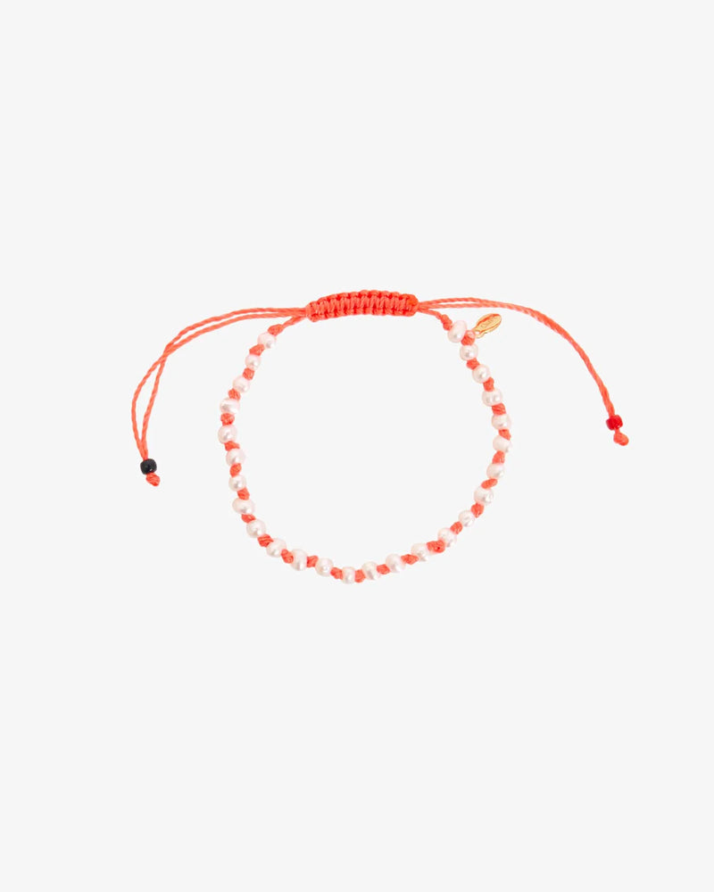 Clare V. Petit Pearl Beaded Bracelet Cream / Coral