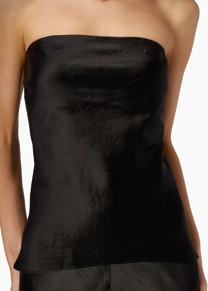 Cami NYC Palma Strapless Top Black Lightweight Crinkle Satin
