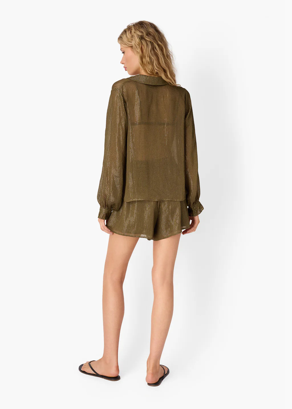 Cami NYC Niecey Metallic Chiffon Blouse Grove