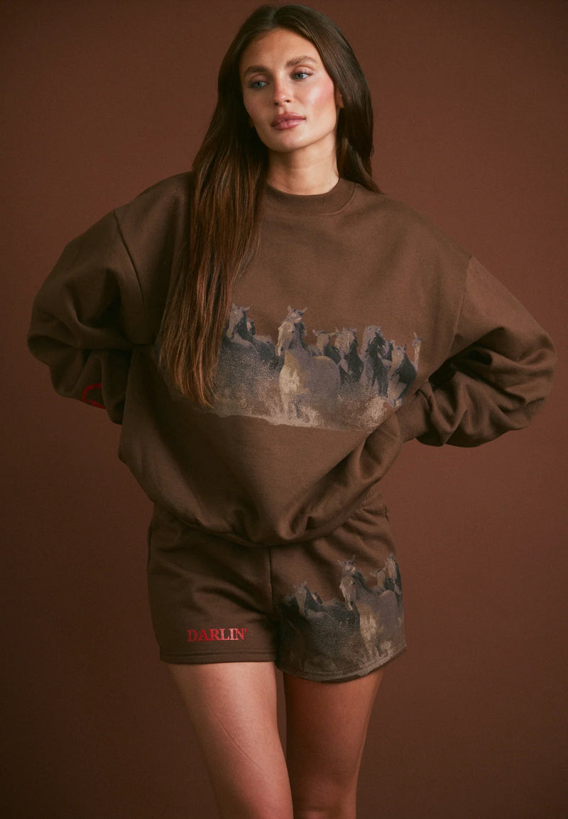Darlin' WILD HORSE CREWNECK - TOBACCO