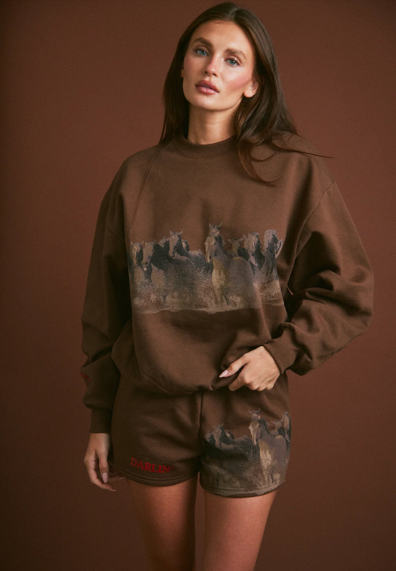 Darlin' WILD HORSE CREWNECK - TOBACCO