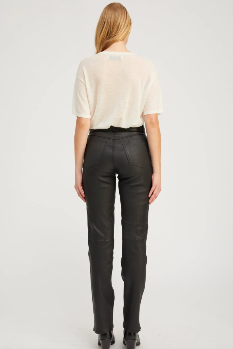 SPRWMN BLACK LEATHER 5 POCKET SLIM STRAIGHT