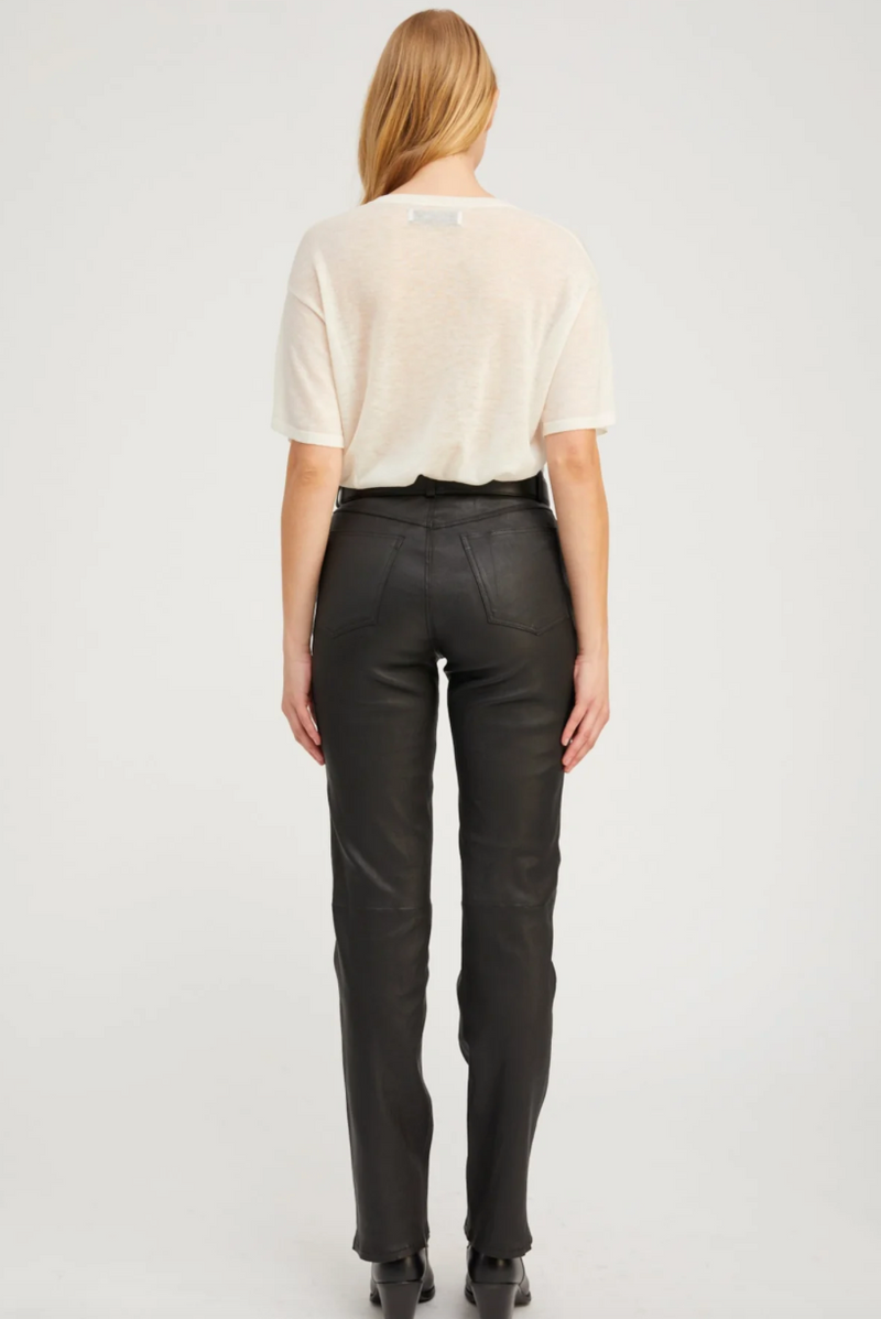 SPRWMN BLACK LEATHER 5 POCKET SLIM STRAIGHT